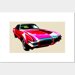 Oldsmobile Toronado 1968 American classic car high contrast red Posters and Art